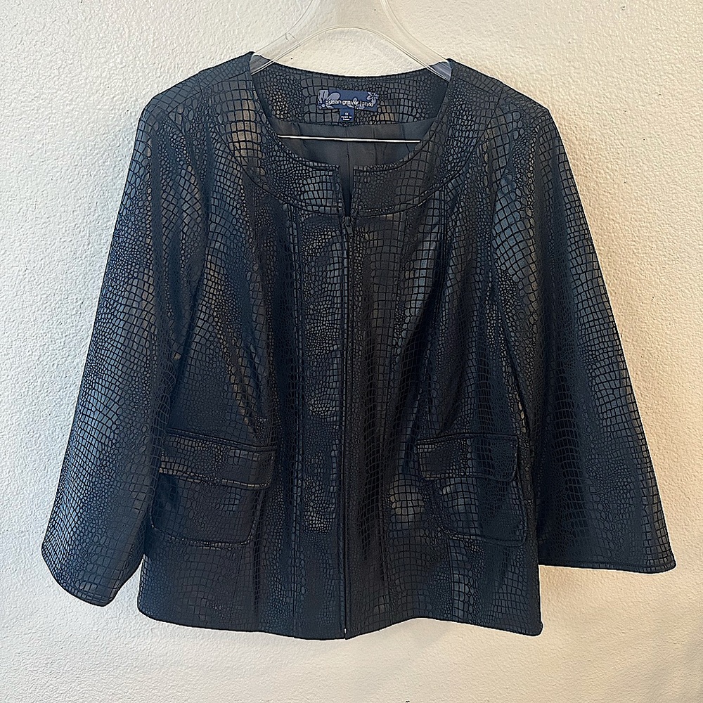 Susan Graver Style Faux Leather Alligator Zippered Jacket Sz 1X EUC